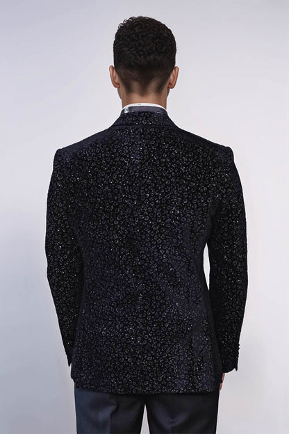 KOALA SYDNEY  Leopard Pattern Slim Fit Black Men Prom Blazer and Trousers Combination Suit