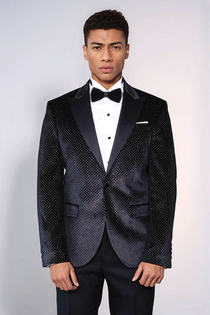 KOALA SYDNEY  Sparkling Dotted Peak Lapel Men's Black Tuxedo Jacket