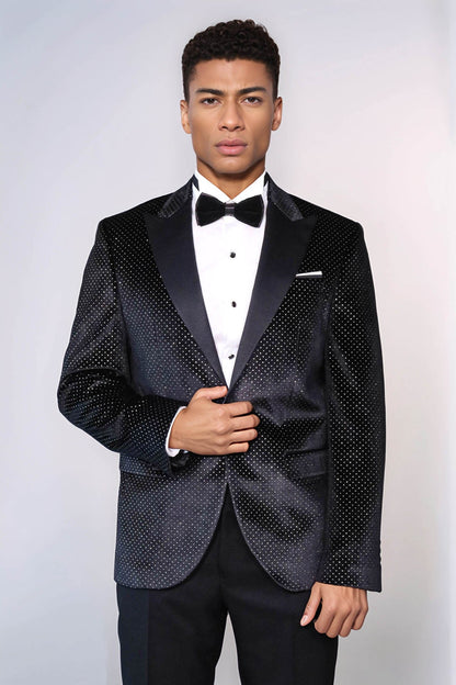 KOALA SYDNEY  Sparkling Dotted Peak Lapel Men's Black Tuxedo Jacket