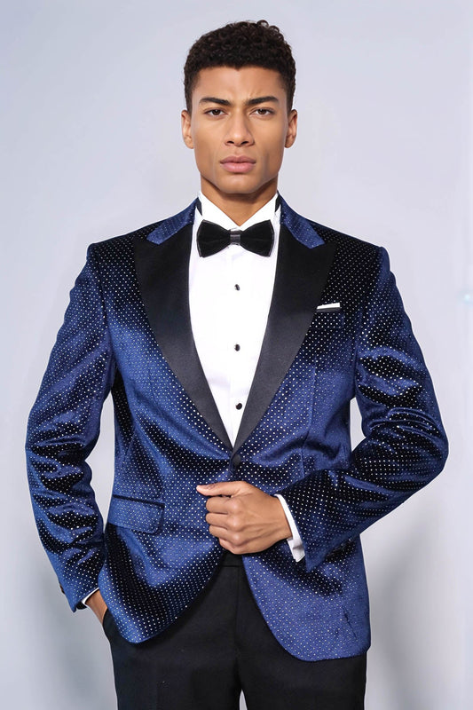 KOALA SYDNEY  Sparkling Dotted Peak Lapel Men's Navy Blue Tuxedo Jacket