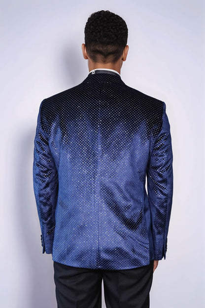 KOALA SYDNEY  Sparkling Dotted Peak Lapel Men's Navy Blue Tuxedo Jacket