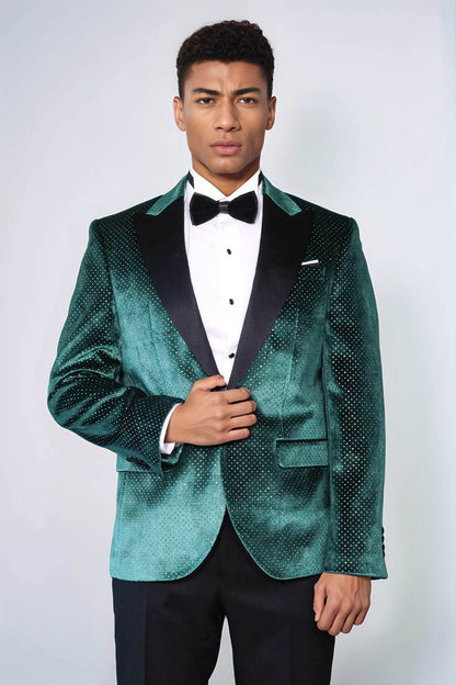 KOALA SYDNEY  Sparkling Dotted Peak Lapel Men's Green Tuxedo Jacket
