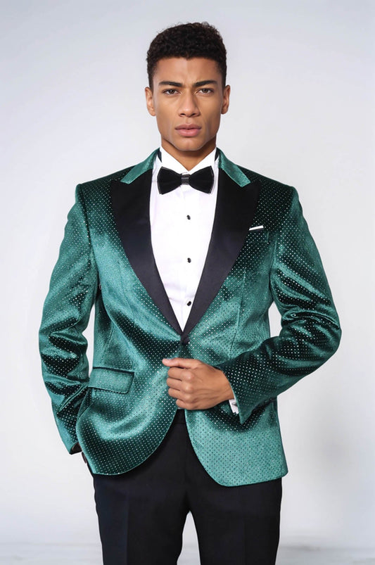 KOALA SYDNEY  Sparkling Dotted Peak Lapel Men's Green Tuxedo Jacket