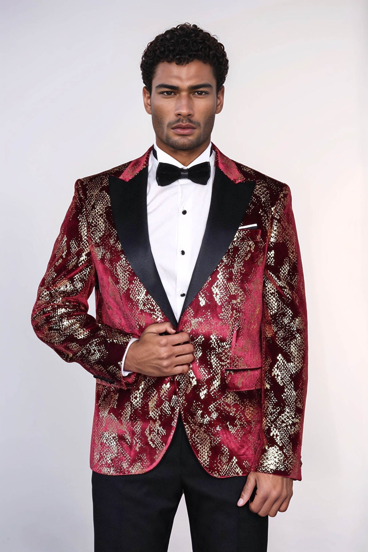 KOALA SYDNEY Peak Lapel Slim Fit Gold Patterned Burgundy Men Party Blazer