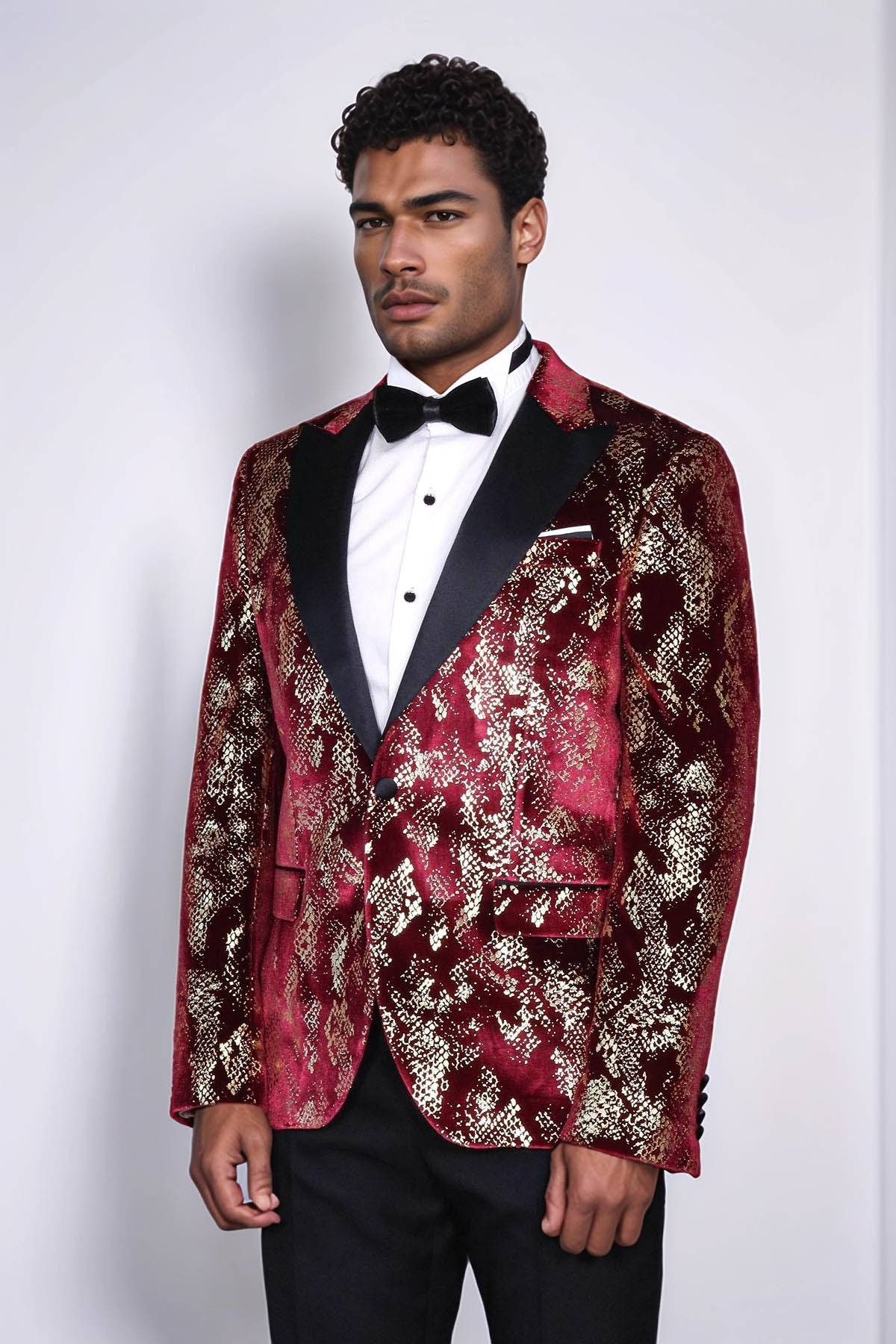 KOALA SYDNEY Peak Lapel Slim Fit Gold Patterned Burgundy Men Party Blazer