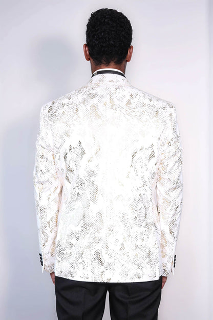 KOALA SYDNEY Peak Lapel Slim Fit Gold Patterned White Men Dinner Jacket