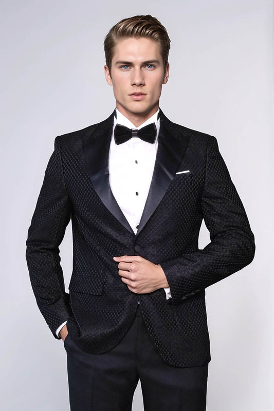 KOALA SYDNEY  Satin Shawl Lapel Textured Men's Royal Black Tuxedo Jacket