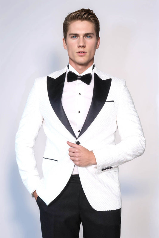 KOALA SYDNEY  Satin Shawl Lapel Textured Men's White Tuxedo Jacket