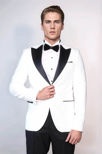 KOALA SYDNEY  Satin Shawl Lapel Textured Men's White Tuxedo Jacket
