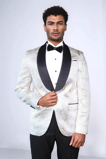 KOALA SYDNEY Gold Patterned Over White Men Tuxedo Blazer