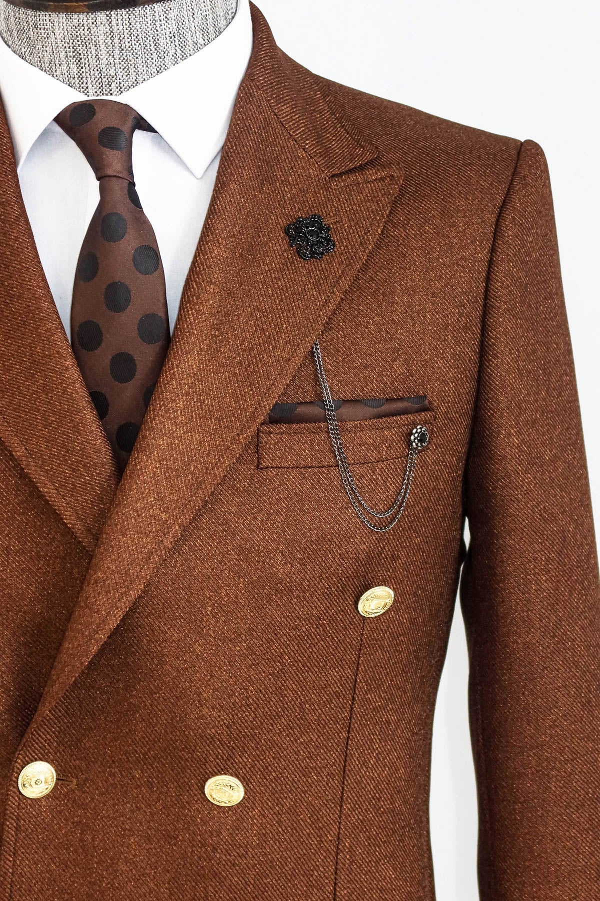 Double Breasted Slim Fit Brown Men Blazer