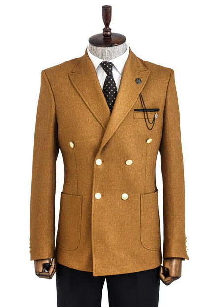 Double Breasted Slim Fit Tawny Men Blazer