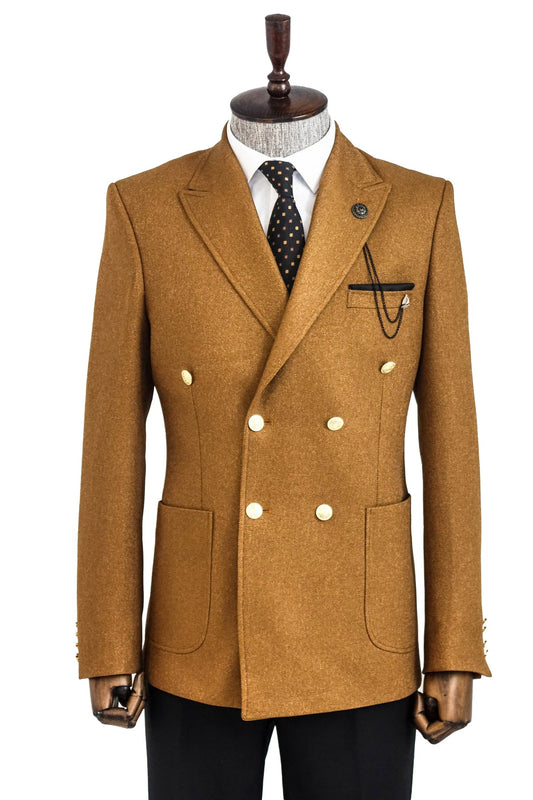 Double Breasted Slim Fit Tawny Men Blazer