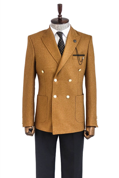 Double Breasted Slim Fit Tawny Men Blazer