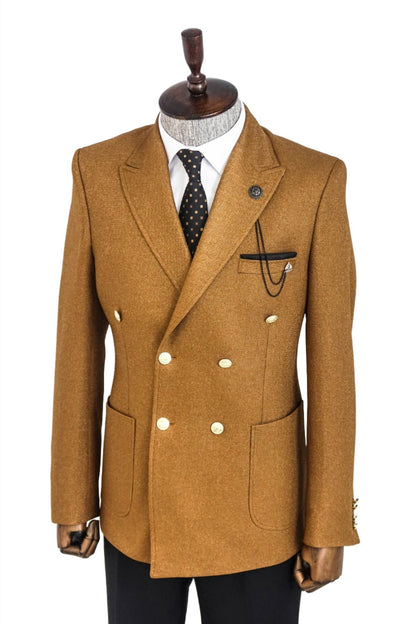 Double Breasted Slim Fit Tawny Men Blazer