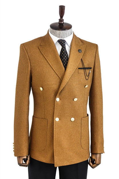 Double Breasted Slim Fit Tawny Men Blazer