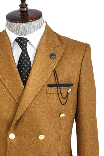 Double Breasted Slim Fit Tawny Men Blazer
