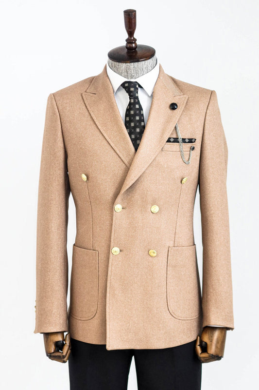 Double Breasted Slim Fit Cream Men Blazer and Trousers Combination-