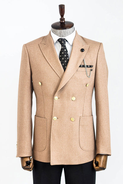 Double Breasted Slim Fit Cream Men Blazer and Trousers Combination