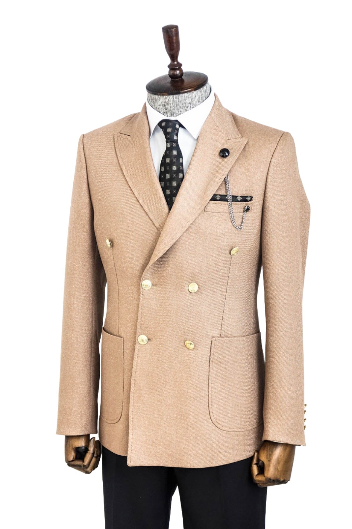 Double Breasted Slim Fit Cream Men Blazer