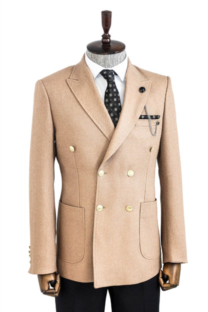 Double Breasted Slim Fit Cream Men Blazer