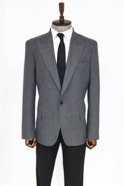 Plain Slim Fit Sport Grey Men Blazer and Trousers Combination