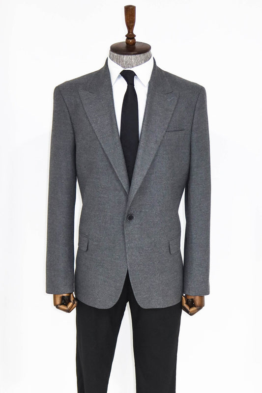 Plain Slim Fit Sport Grey Men Blazer and Trousers Combination