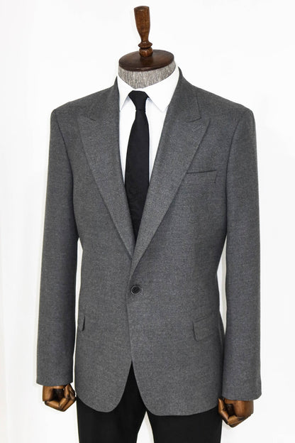 Plain Slim Fit Sport Grey Men Blazer and Trousers Combination
