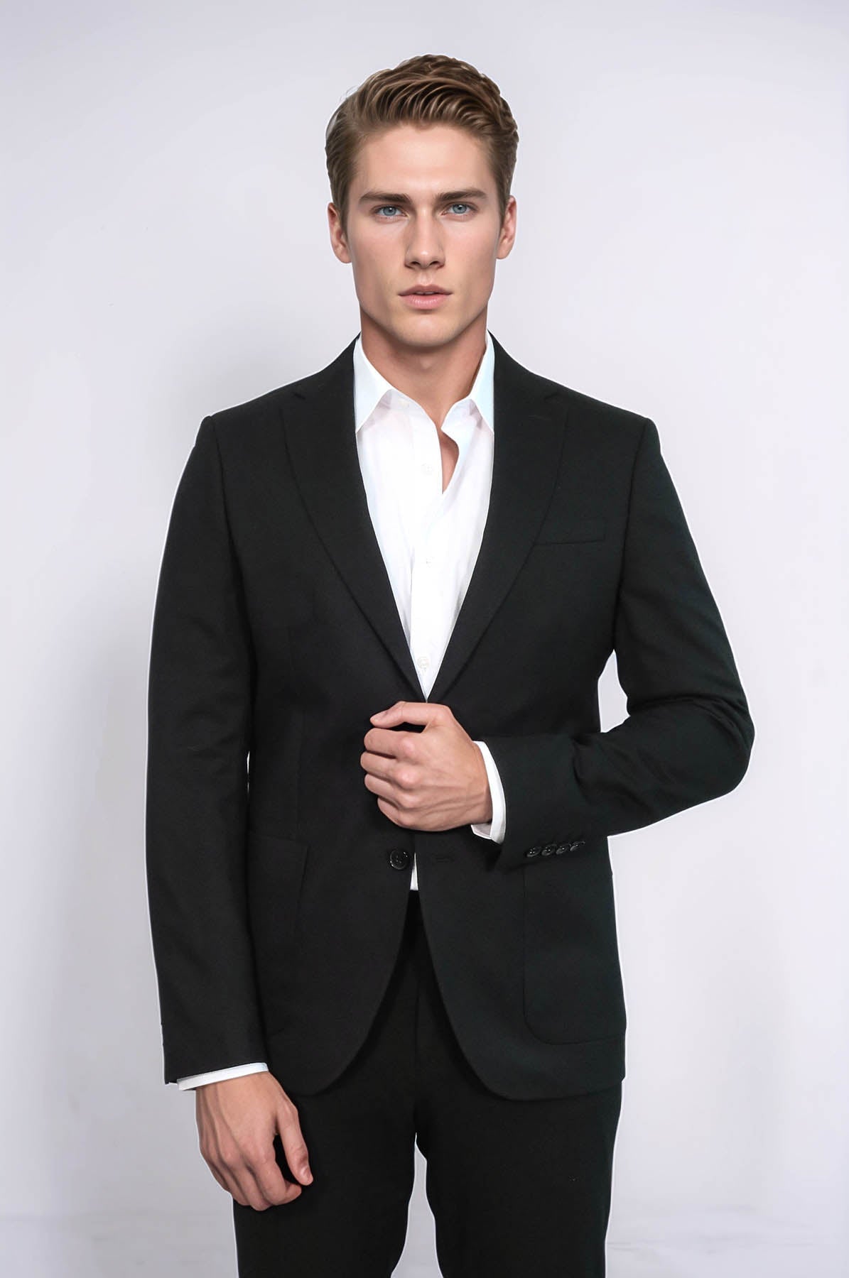 KOALA SYDNEY Textured Slim Fit Peak Lapel Black Men Blazer
