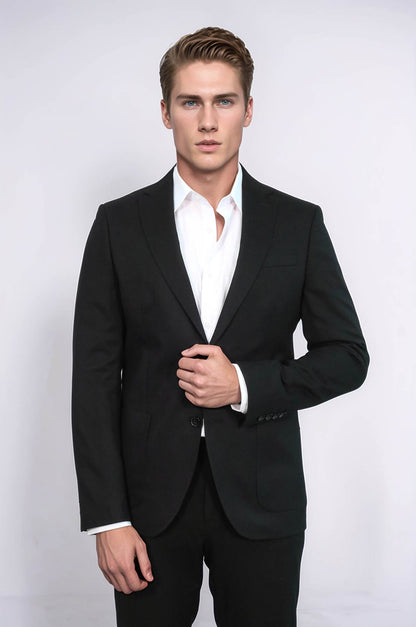 KOALA SYDNEY Textured Slim Fit Peak Lapel Black Men Blazer