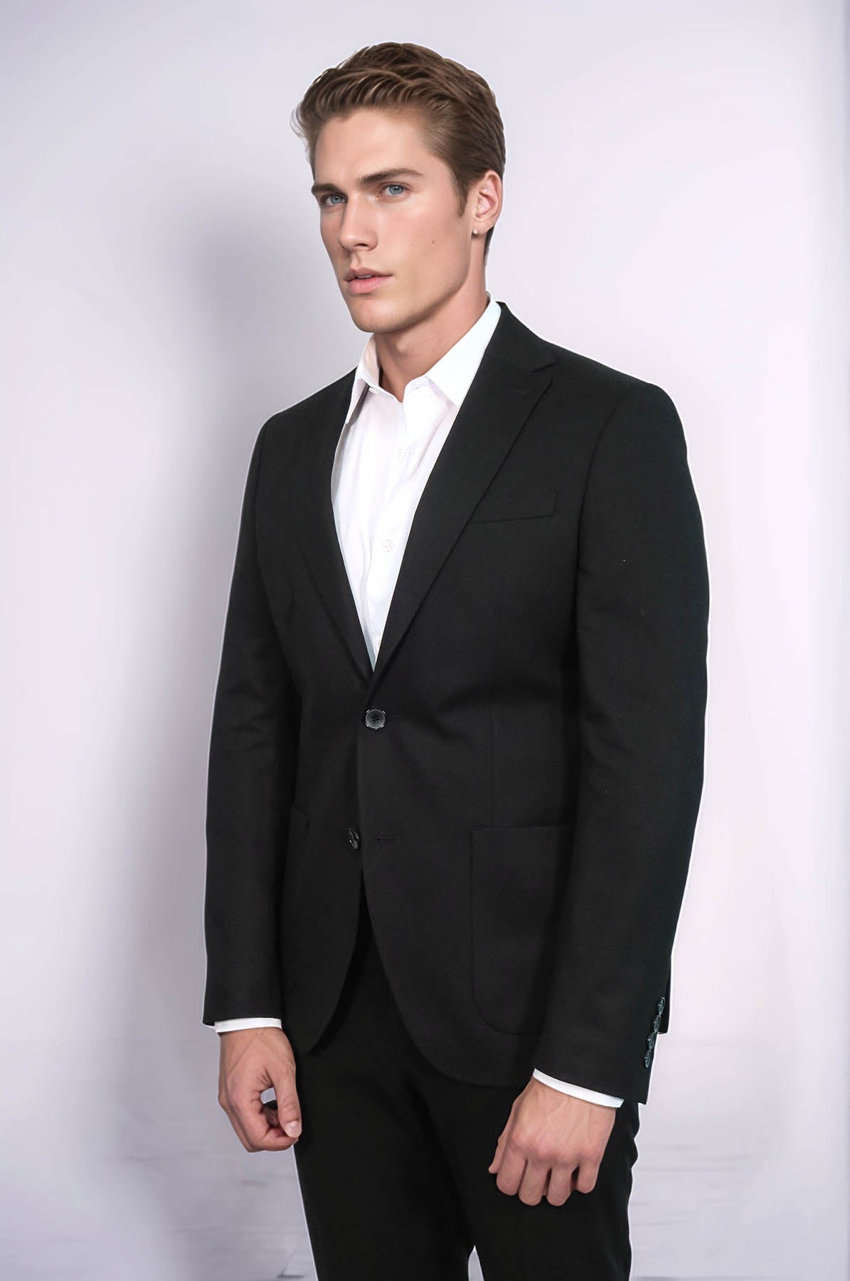 KOALA SYDNEY Textured Slim Fit Peak Lapel Black Men Blazer