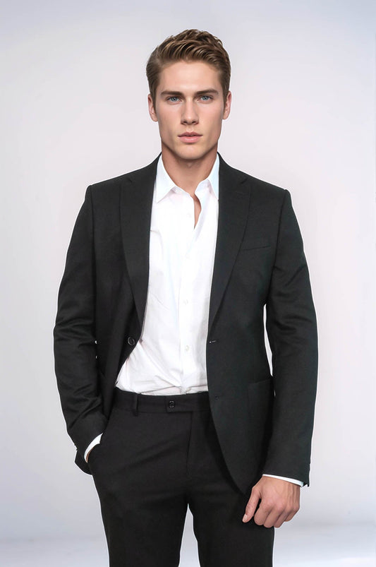 KOALA SYDNEY Textured Slim Fit Peak Lapel Black Men Blazer