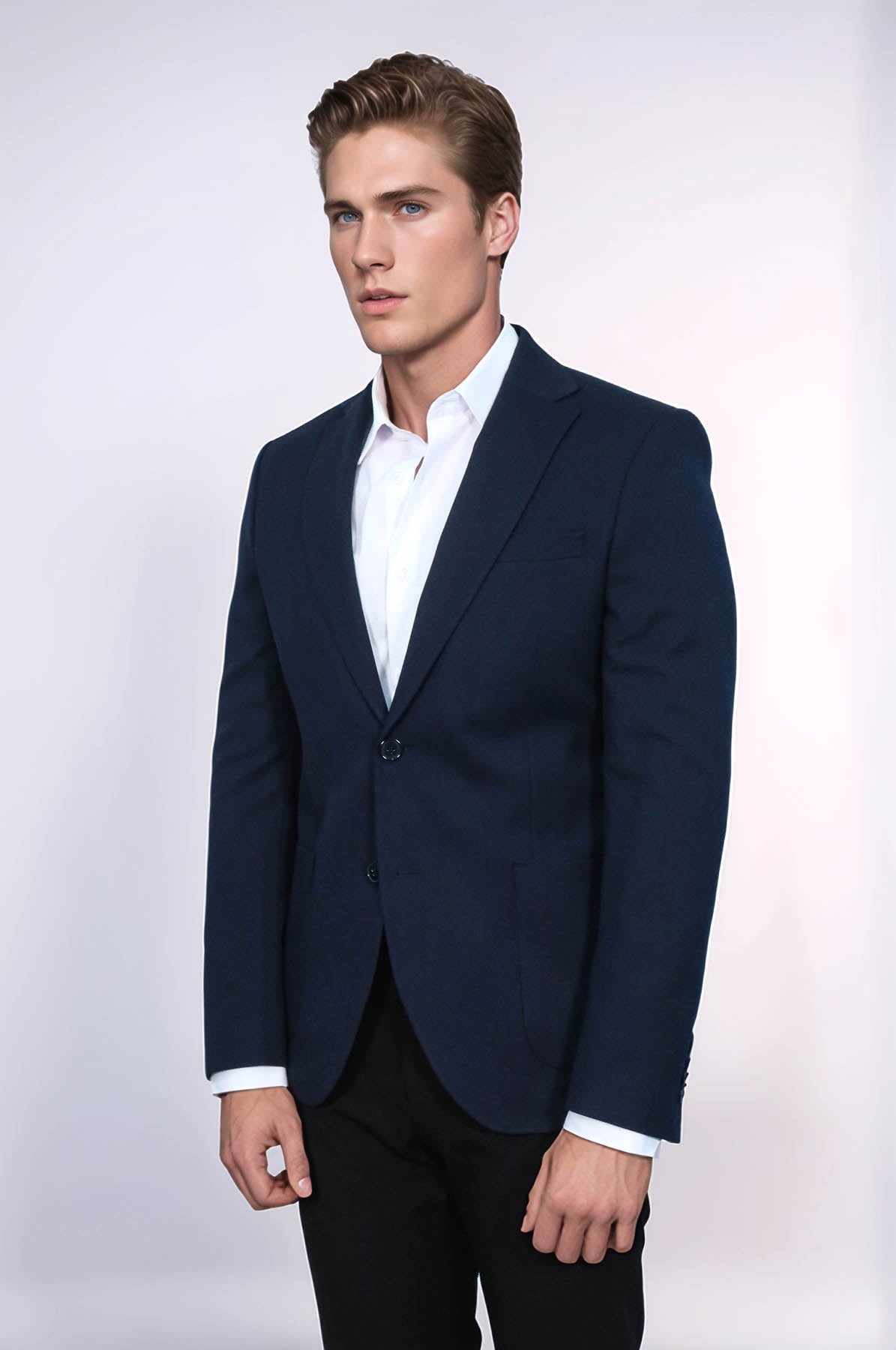 KOALA SYDNEY Textured Slim Fit Peak Lapel Navy Blue Men Blazer