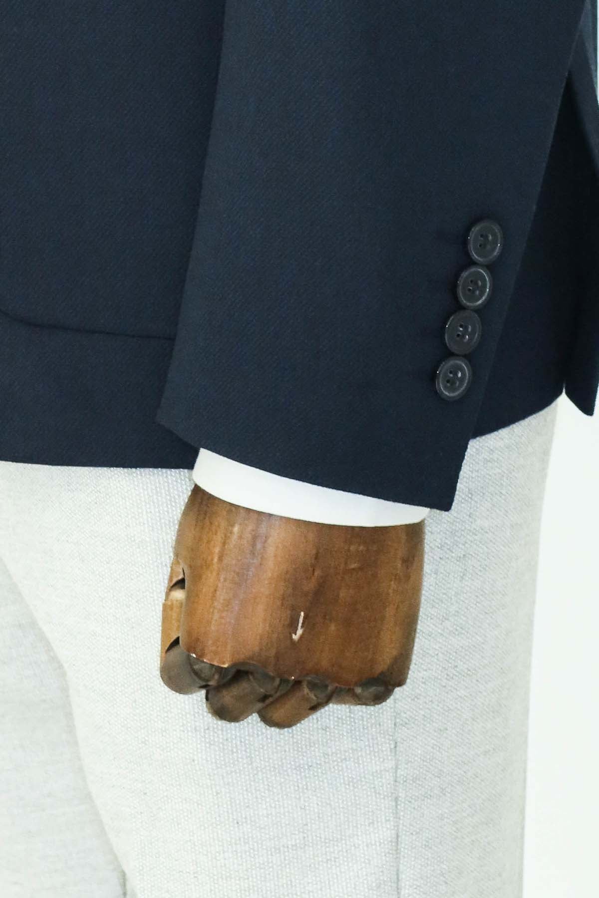 Textured Slim Fit Peak Lapel Navy Blue Men Blazer and Trousers Combination