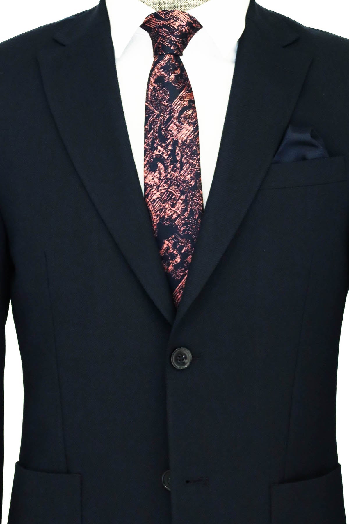Textured Slim Fit Peak Lapel Navy Blue Men Blazer and Trousers Combination