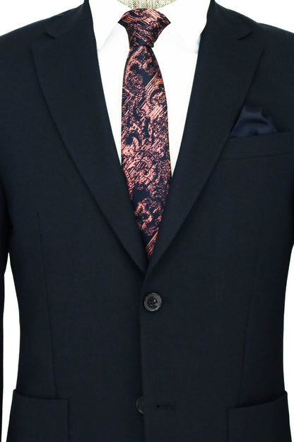 Textured Slim Fit Peak Lapel Navy Blue Men Blazer and Trousers Combination