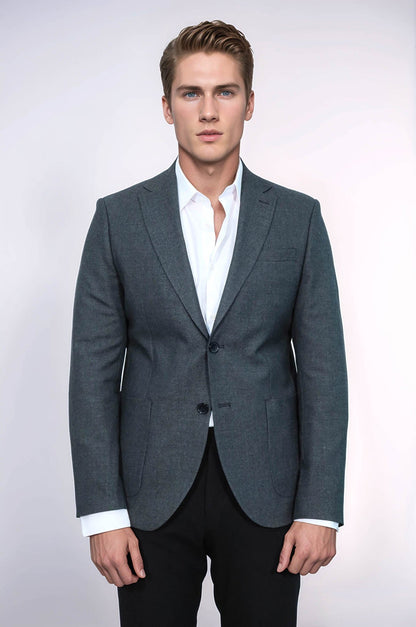 KOALA SYDNEY Textured Slim Fit Peak Lapel Grey Men Blazer