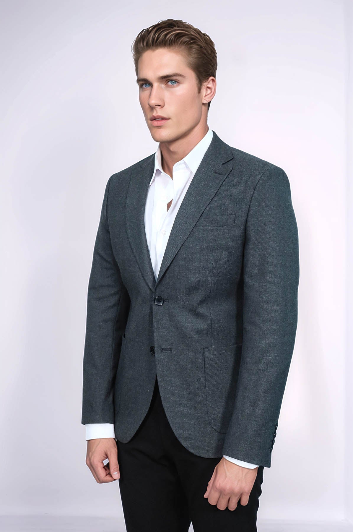 KOALA SYDNEY Textured Slim Fit Peak Lapel Grey Men Blazer