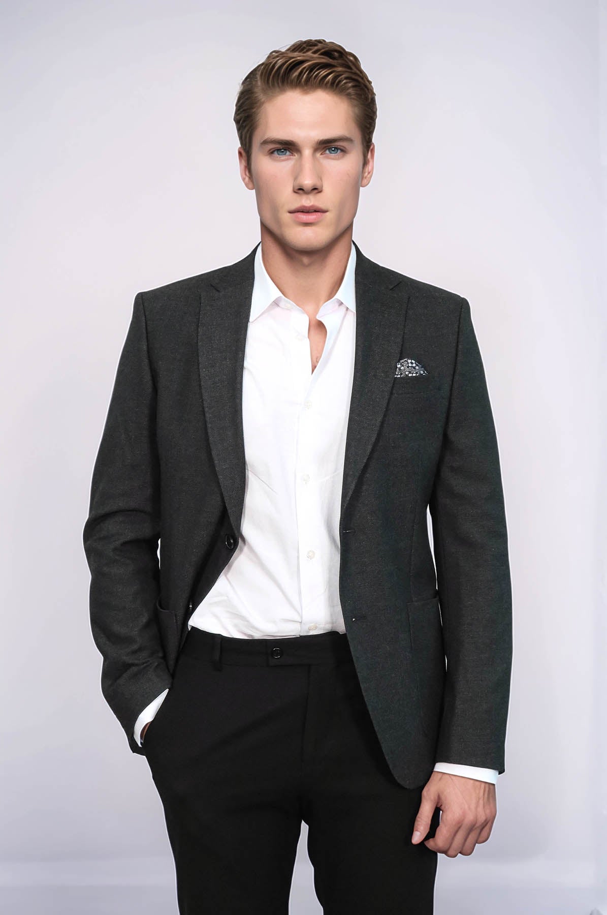 KOALA SYDNEY Textured Slim Fit Peak Lapel Anthracite Men Blazer
