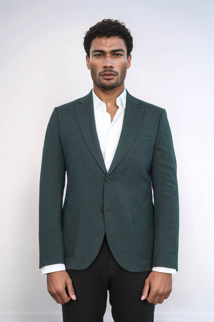 KOALA SYDNEY Textured Slim Fit Peak Lapel Green Men Blazer