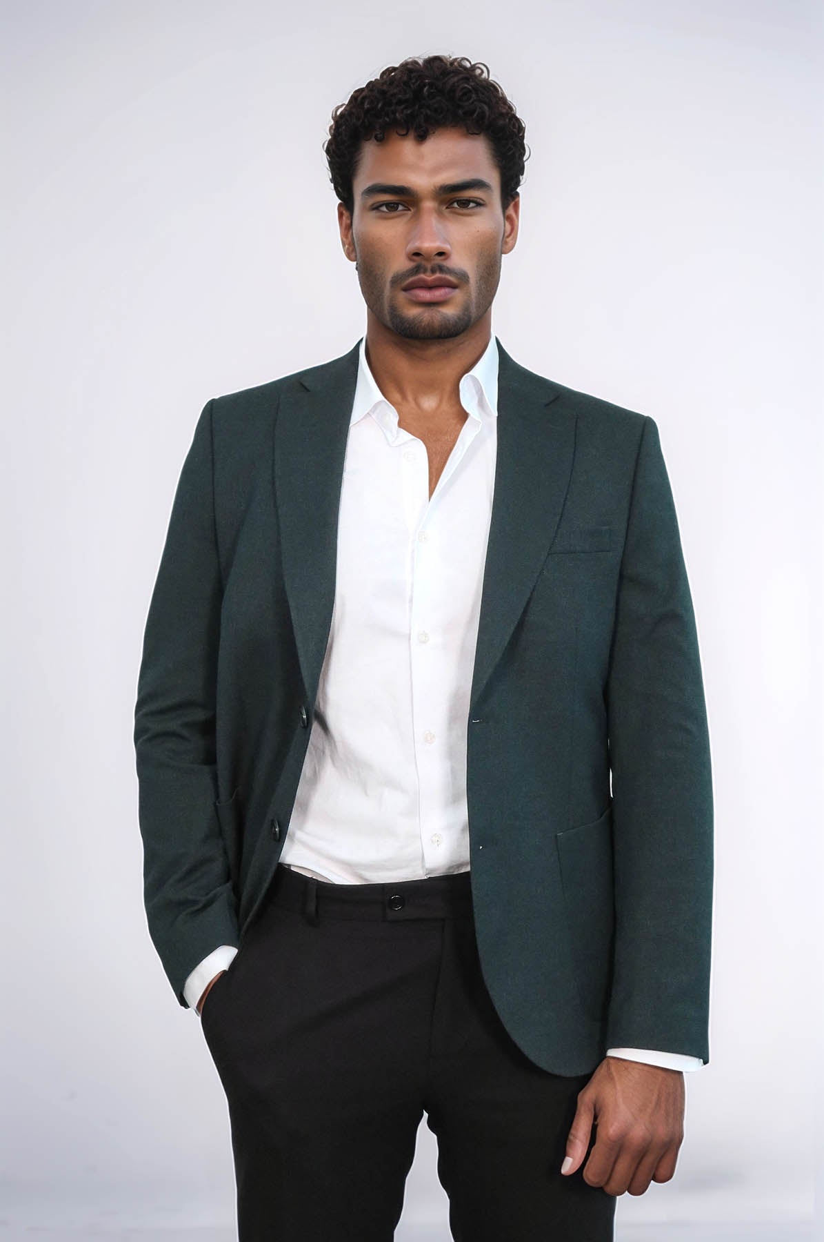 KOALA SYDNEY Textured Slim Fit Peak Lapel Green Men Blazer