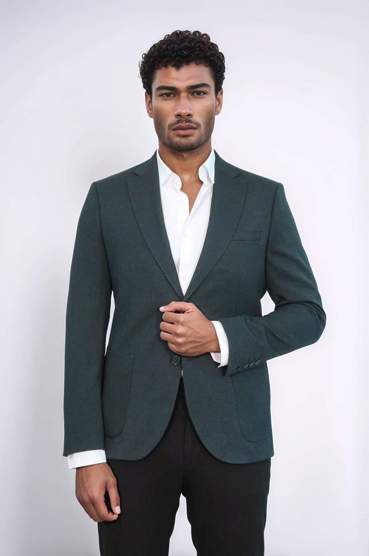 KOALA SYDNEY Textured Slim Fit Peak Lapel Green Men Blazer