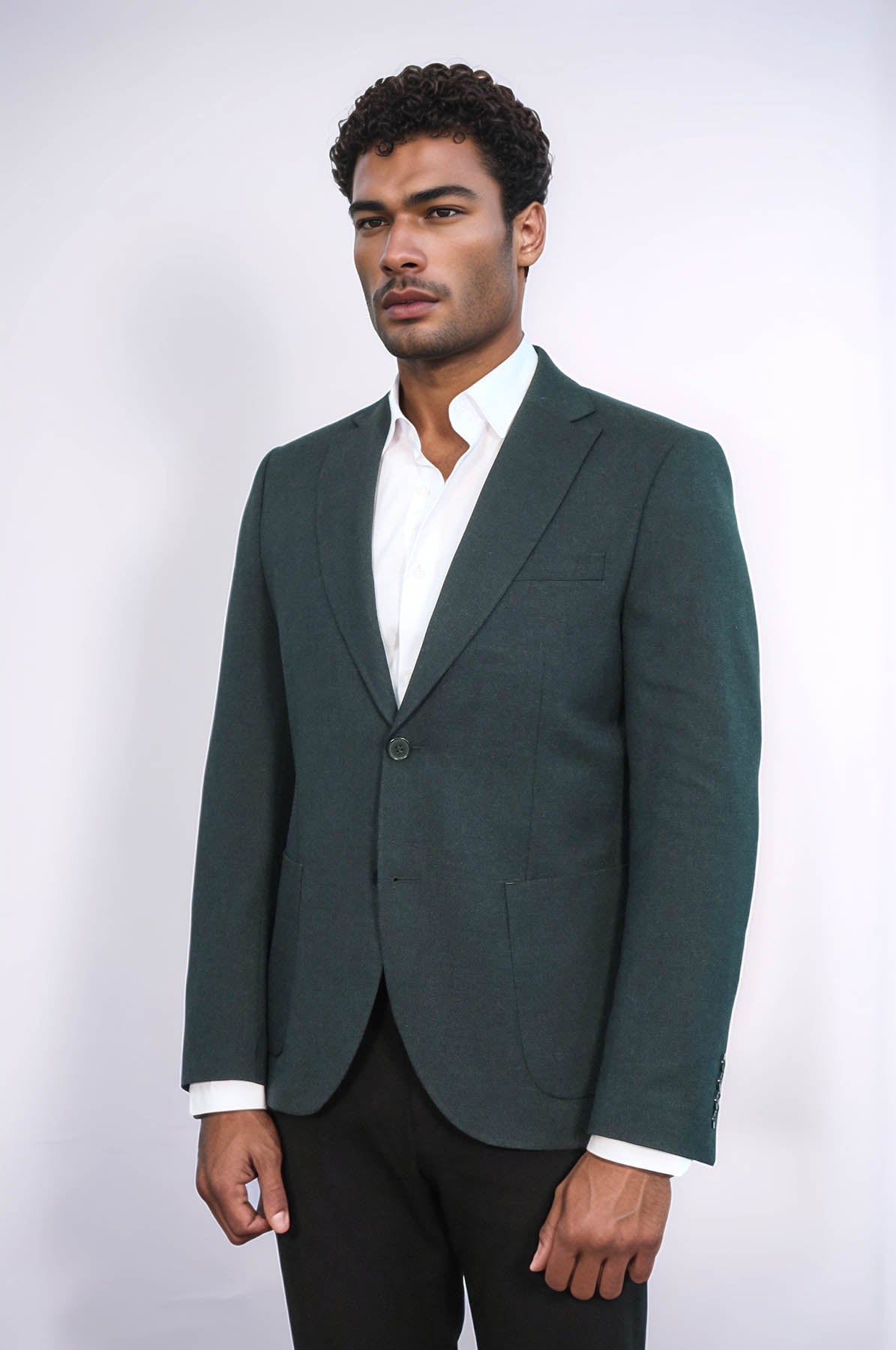 KOALA SYDNEY Textured Slim Fit Peak Lapel Green Men Blazer