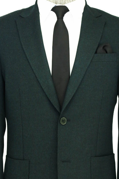 Textured Slim Fit Peak Lapel Green Men Blazer and Combination