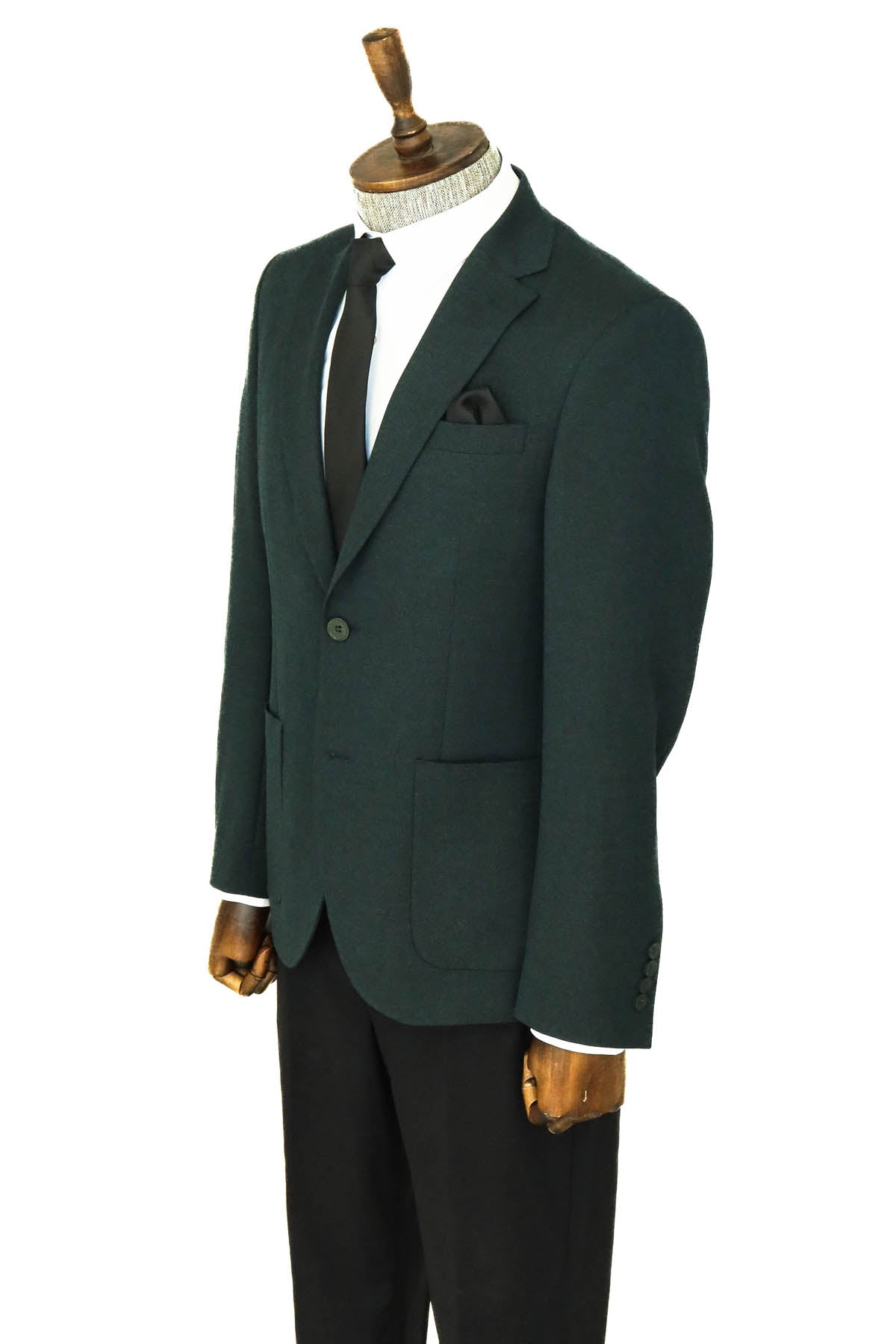 Textured Slim Fit Peak Lapel Green Men Blazer and Combination