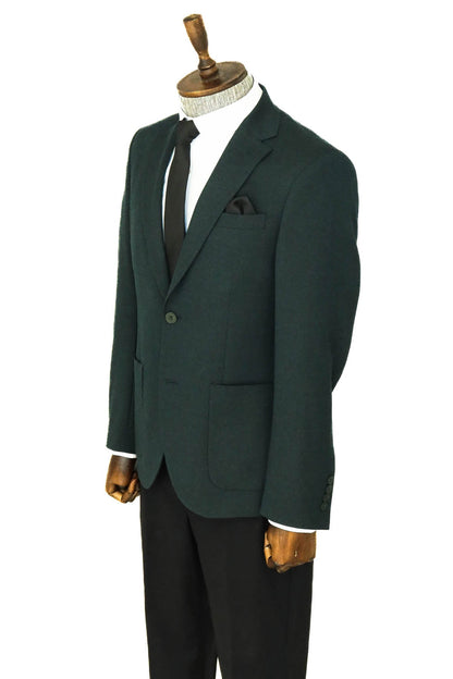 Textured Slim Fit Peak Lapel Green Men Blazer and Combination