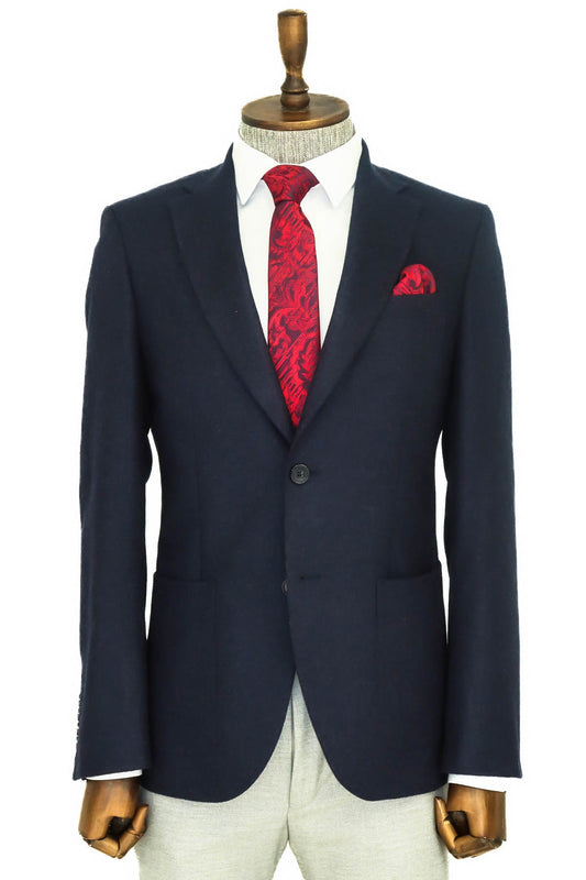 KOALA SYDNEY  Slim Fit Plain Wide Lapel Navy Blue Men Wool Blazer -