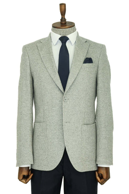 KOALA SYDNEY  Slim Fit Plain Wide Lapel Grey Men Wool Blazer