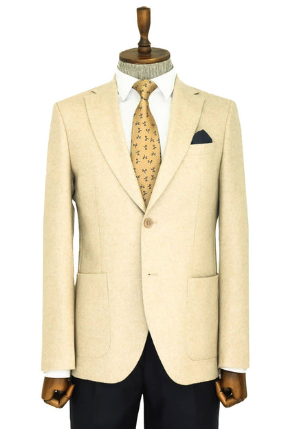 KOALA SYDNEY Slim Fit Plain Wide Lapel Cream Men Wool Blazer