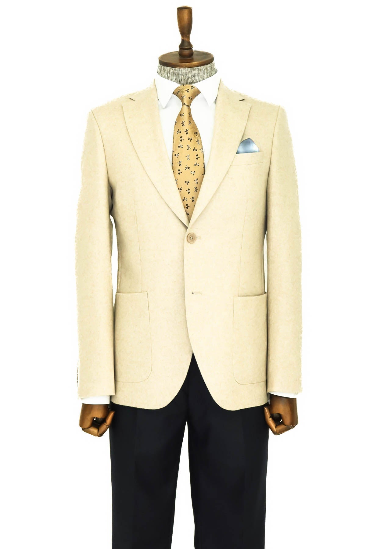 KOALA SYDNEY Slim Fit Plain Wide Lapel Cream Men Wool Blazer
